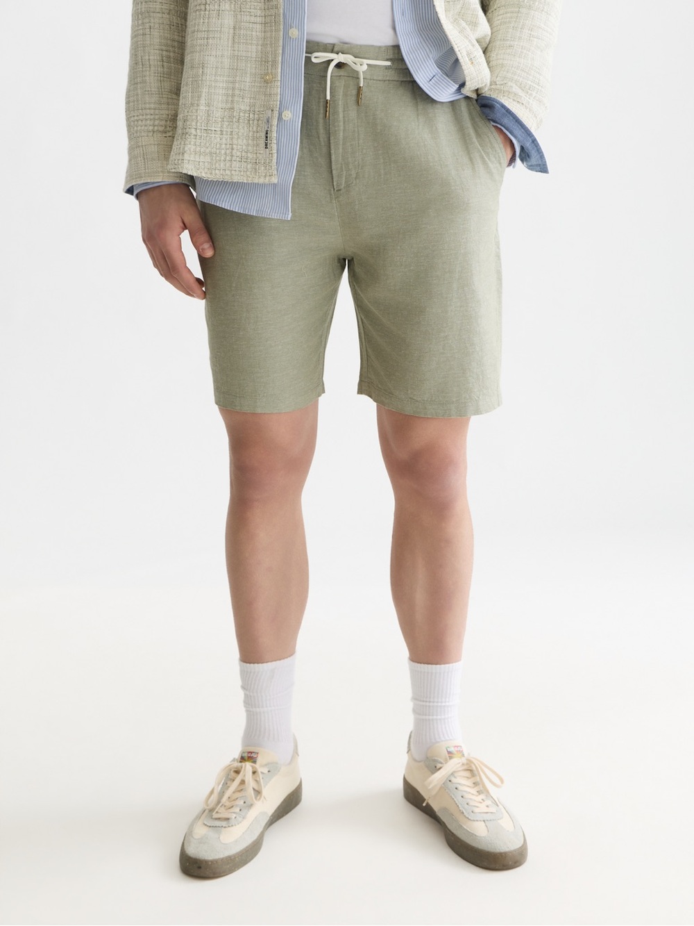 Scotch & Soda Fave Cotton Linen Regular Fit Drawstring Light Green Chino Shorts